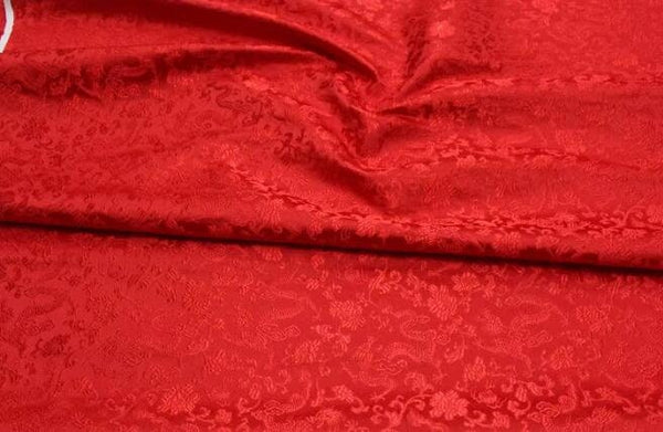 Red color brocade fabric with Chinese dragon pattern, jacquard fabric, by the yard