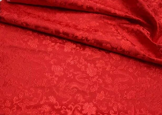 Red color brocade fabric with Chinese dragon pattern, jacquard fabric, by the yard