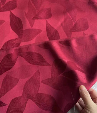 22mm-Wine red color silk jacquard fabric with leaves pattern, wedding dress silk fabric, Cosplay dress silk fabric