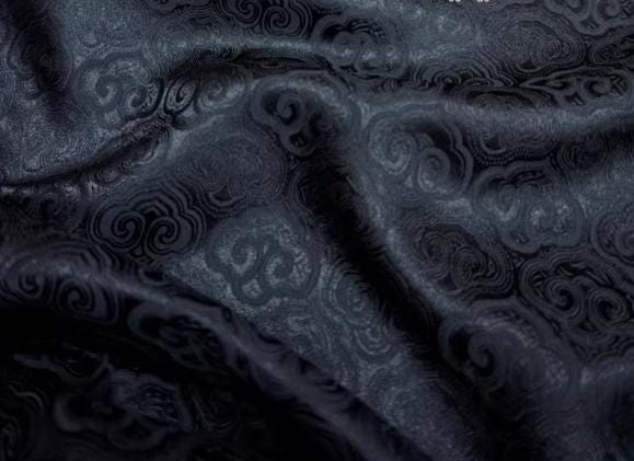 Pure black color brocade fabric,  Ruyi  pattern jacquard fabric