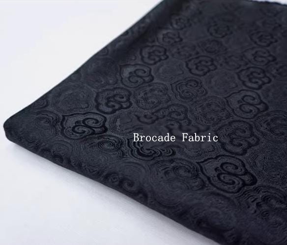 Pure black color brocade fabric,  Ruyi  pattern jacquard fabric