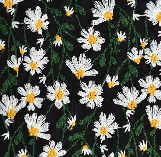 2Color Cotton linen fabric with embroidered daisy, linen color fabric, curtains fabric, DIY fabric, fabric by the yard