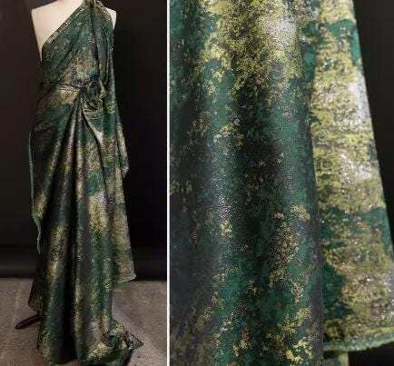 Dark green color jacquard fabric with gold pattern, wedding jacquard fabric, cosplay dress fabric, fabric by the yard