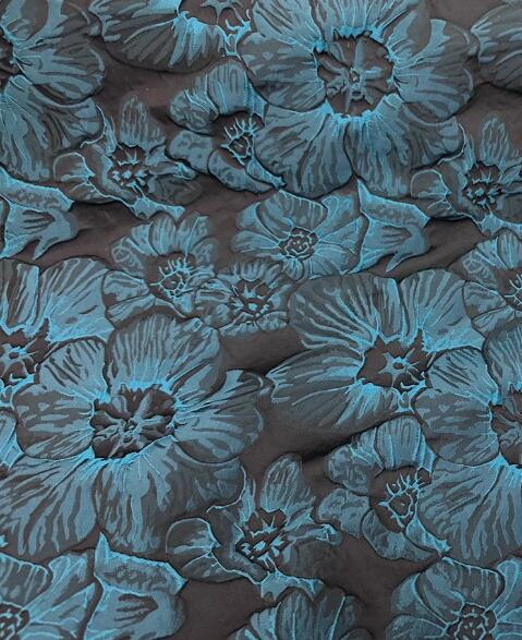 ON SALE, Black color with retro blue color flower jacquard fabric fashion  jacquard fabric, fabric by the yard