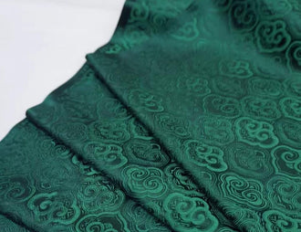 Dark green color brocade fabric, jacquard brocade fabric,  Ruyi cloud pattern fabric