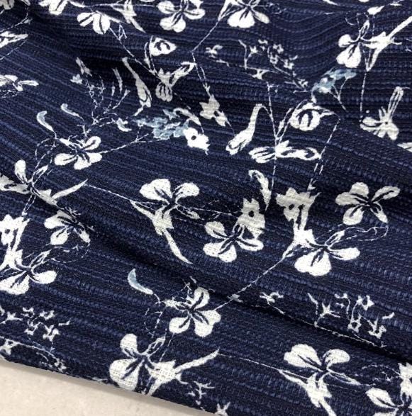 Navy blue color tweed fabric with white color flower,  tweed fabric, Autumn fabric, by the yard