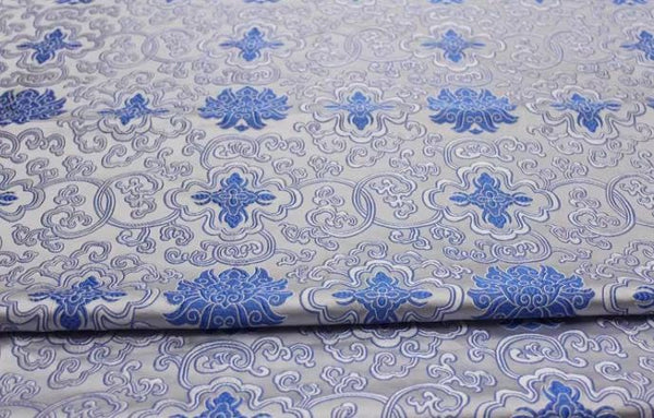 Wide fabric, white blue color brocade fabric, jacquard brocade fabric, wedding dress fabric, Cosplay dress fabric, fabric by the yard