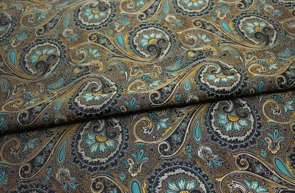 Black color brocade fabric with paisley pattern, jacquard fabric, Cosplay dress fabric, by the yard