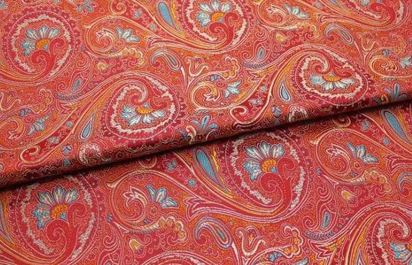 Red color brocade fabric with flower pattern, jacquard fabric, Cosplay dress fabric, by the yard