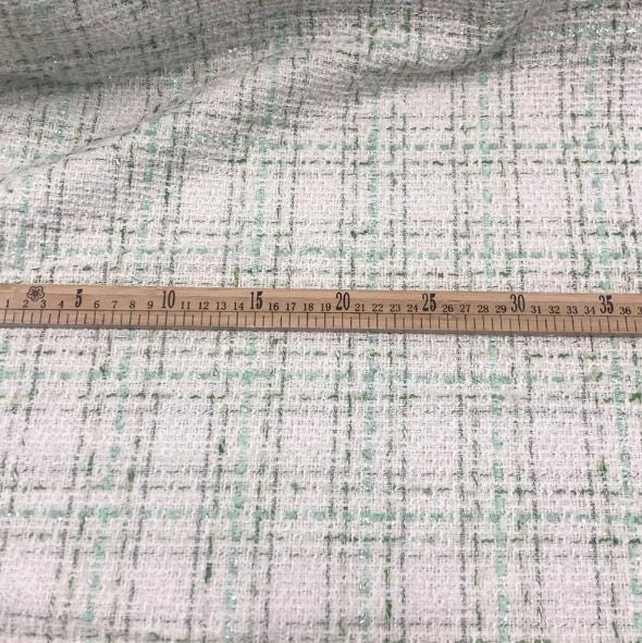 Off-white green color fabric, woven tweed fabric, Autumn fabric, by the yard