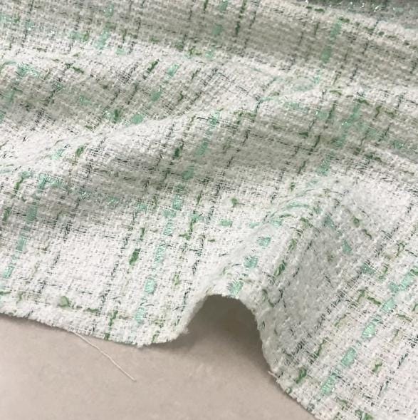 Off-white green color fabric, woven tweed fabric, Autumn fabric, by the yard