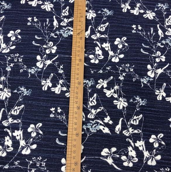 Navy blue color tweed fabric with white color flower,  tweed fabric, Autumn fabric, by the yard