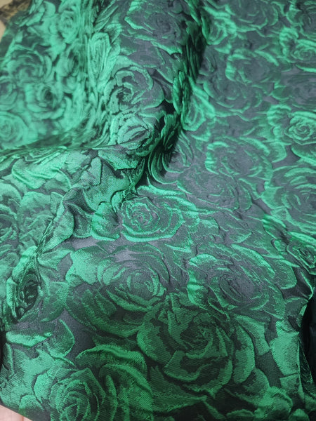 20%OFF-Fashion jacuqard fabric, 3D black color jacquard with dark green rose pattern, wedding jacket dress fabric, by the yard