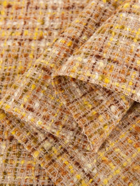 Yellow color tweed fabric, wool tweed fabric, suit dress fabric, Autumn dress fabric, by the yard