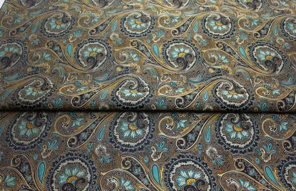 Black color brocade fabric with paisley pattern, jacquard fabric, Cosplay dress fabric, by the yard