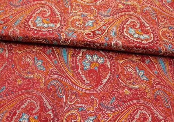 Red color brocade fabric with flower pattern, jacquard fabric, Cosplay dress fabric, by the yard