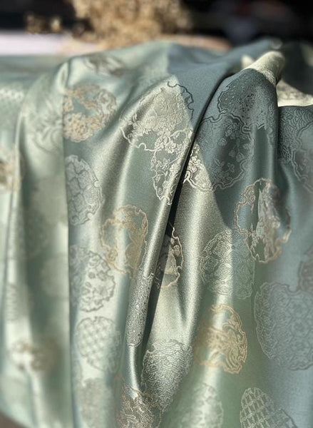 Light green color brocade fabric with Ruyi and rabbit pattern, jacquard fabric, curtains fabric,