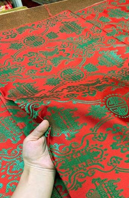 Wide red color brocade fabric with green pattern, jacquard fabric, by the yard-59inches wide