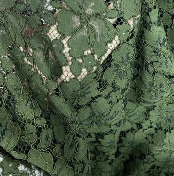 ON SALE, Army Green Color Lace Fabric, 3D Flower Hollow Lace Fabric, Fashion Lace Fabric, Wedding Lace Dress Fabric