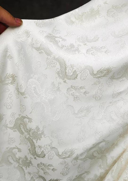 Cream yellow color jacquard fabric, dragon patterned jacquard fabric, designer fabric for wedding skirt and qipao clothing