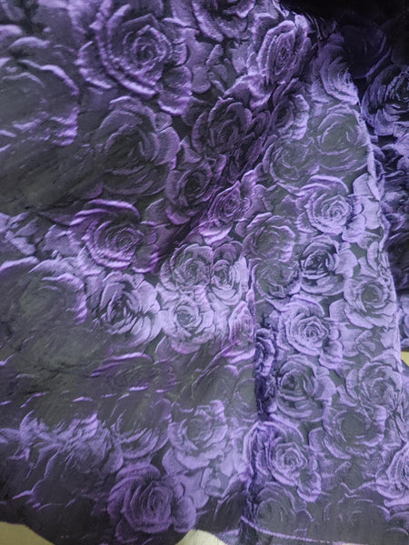 20%OFF-Fashion jacuqard fabric, 3D purple  color rose pattern style jacquard fabric, wedding jacket dress fabric, by the yard