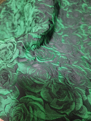 20%OFF-Fashion jacuqard fabric, 3D black color jacquard with dark green rose pattern, wedding jacket dress fabric, by the yard