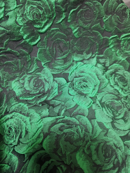 20%OFF-Fashion jacuqard fabric, 3D black color jacquard with dark green rose pattern, wedding jacket dress fabric, by the yard