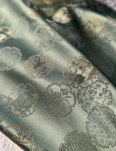 Light green color brocade fabric with Ruyi and rabbit pattern, jacquard fabric, curtains fabric,