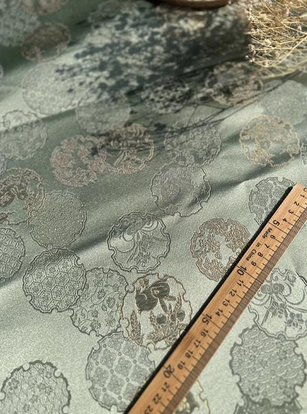 Light green color brocade fabric with Ruyi and rabbit pattern, jacquard fabric, curtains fabric,