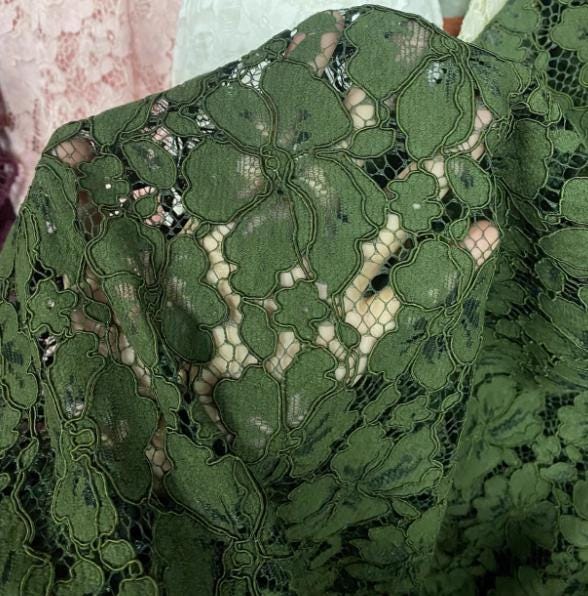 ON SALE, Army Green Color Lace Fabric, 3D Flower Hollow Lace Fabric, Fashion Lace Fabric, Wedding Lace Dress Fabric