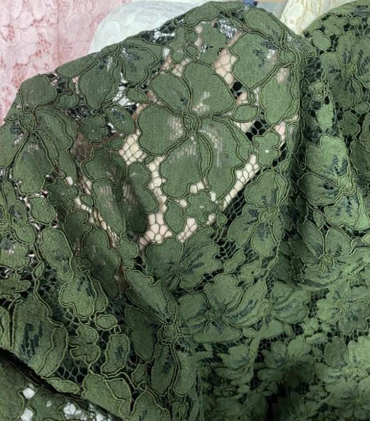 ON SALE, Army Green Color Lace Fabric, 3D Flower Hollow Lace Fabric, Fashion Lace Fabric, Wedding Lace Dress Fabric