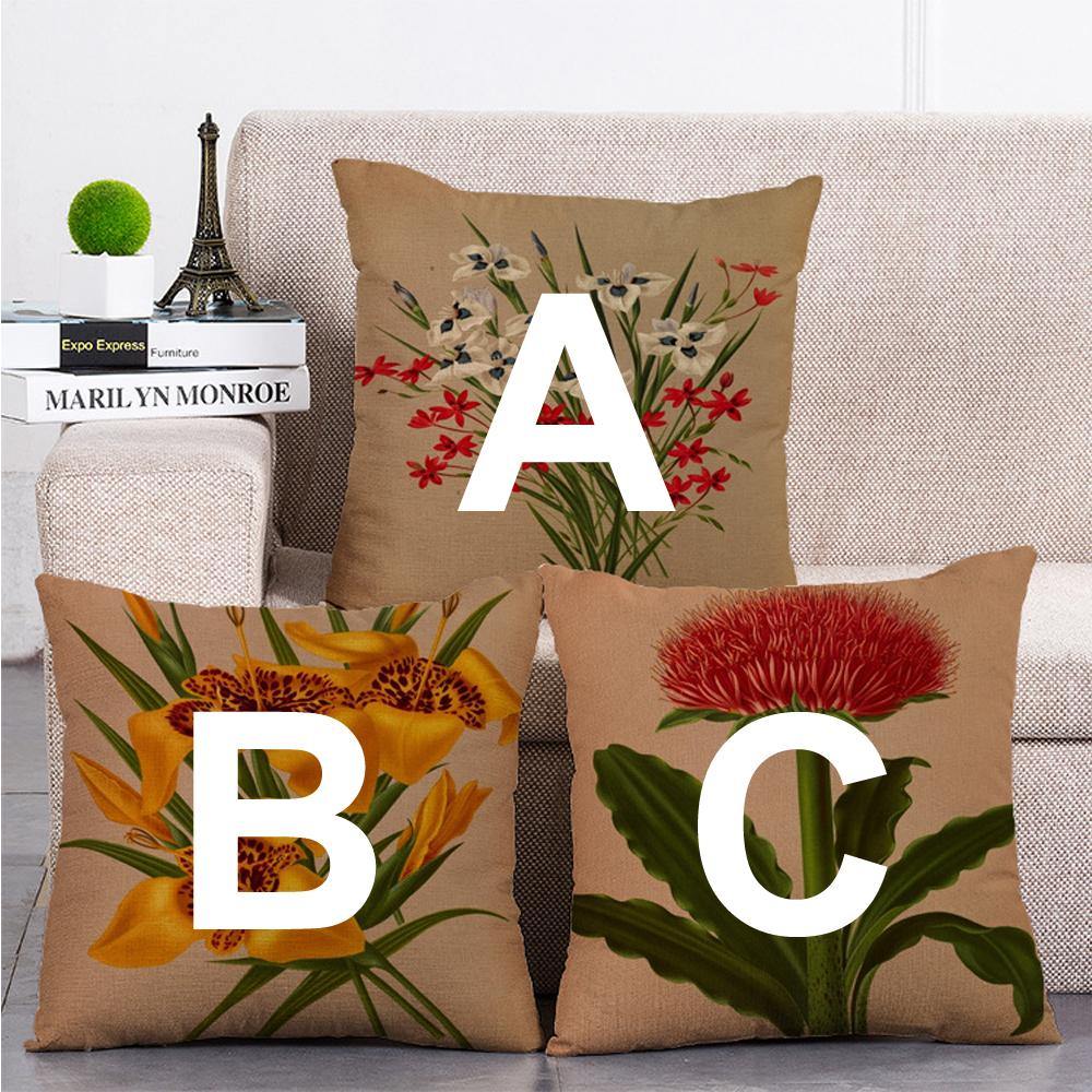 Flowers Sweet HOME Cushion Cover Beige Linen Pillow 18'' x 18 45cm x 45 cm  UK