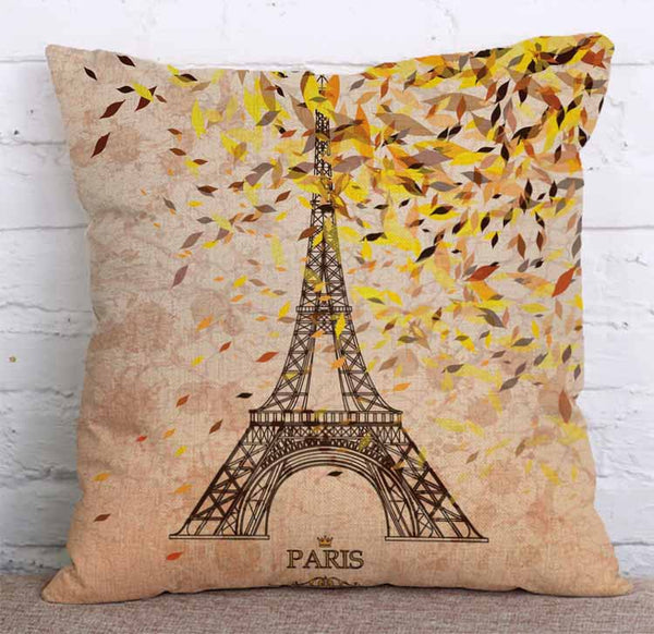 Cushion Cover SET Cotton Linen Throw Pillow,Eiffel Tower - LiYiFabrics