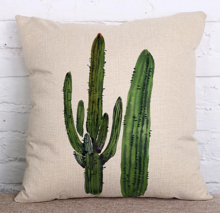 Set of 4 Pillow Covers 18x18, Desert Cactus Plant Design Cotton